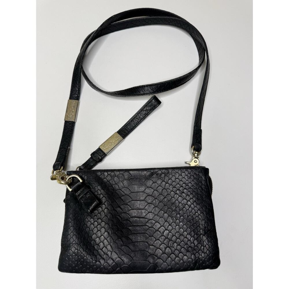 Foley + Corinna Cache Wristlet Crossbody Black Snakeskin Print Leather Moto Bag